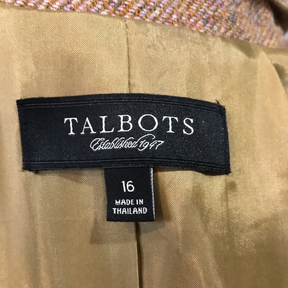 Talbots Plus Size Wool Blend Tan Tweed One Button 3 Pocket Blazer Jacket-16 - Picture 15 of 15